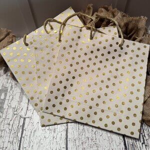 Set of 3 Organic Eco Gift Bags Cream Gold Polka Dots